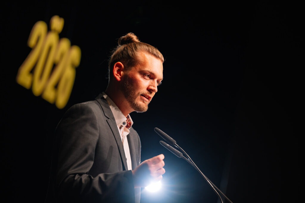 Yannick bei seiner Bewerbungsrede auf der Landeswahlversammlung (Foto: Florian Freund)